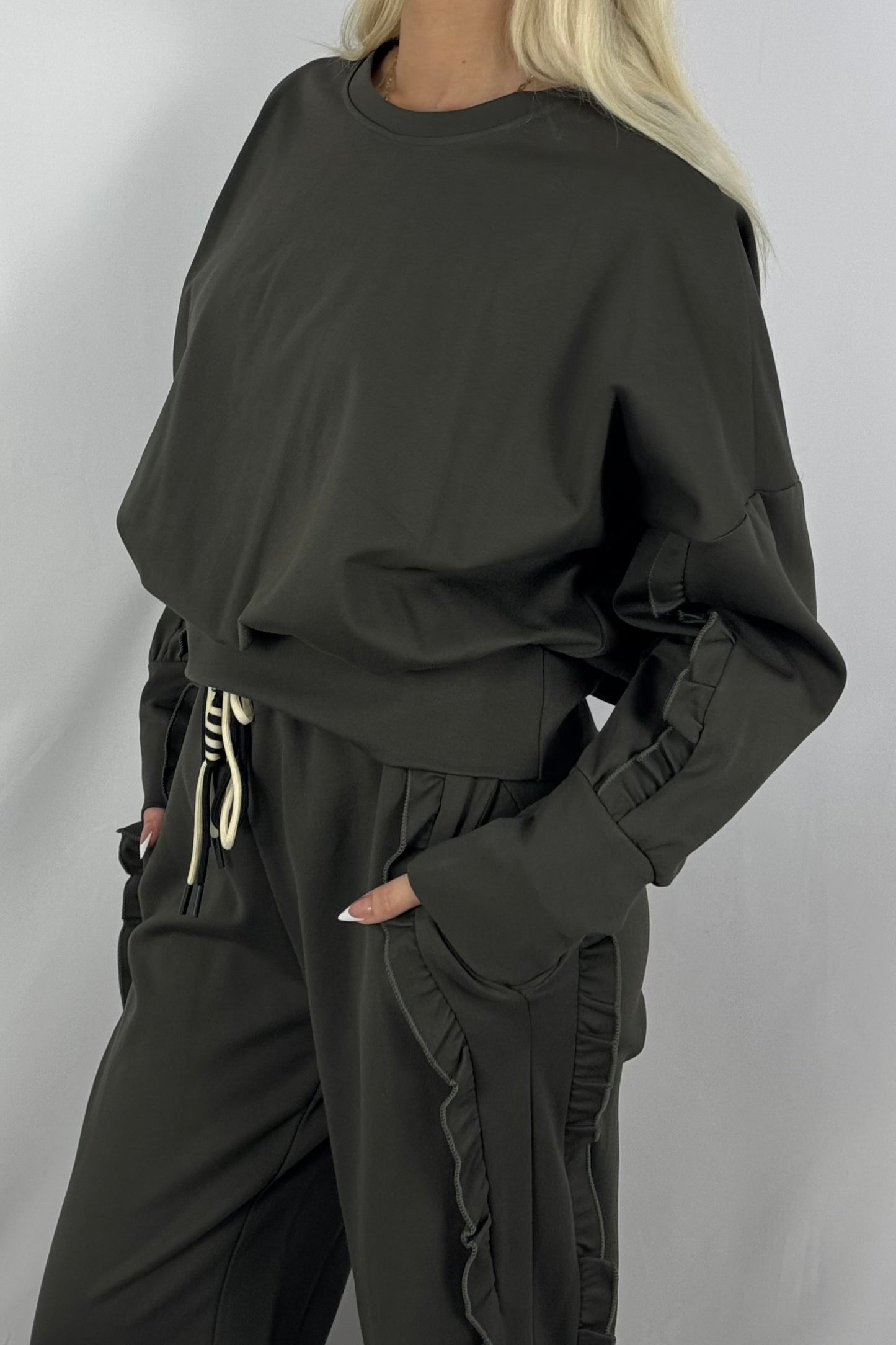 Sweatshirt mit Rüschen-Details-Khaki
