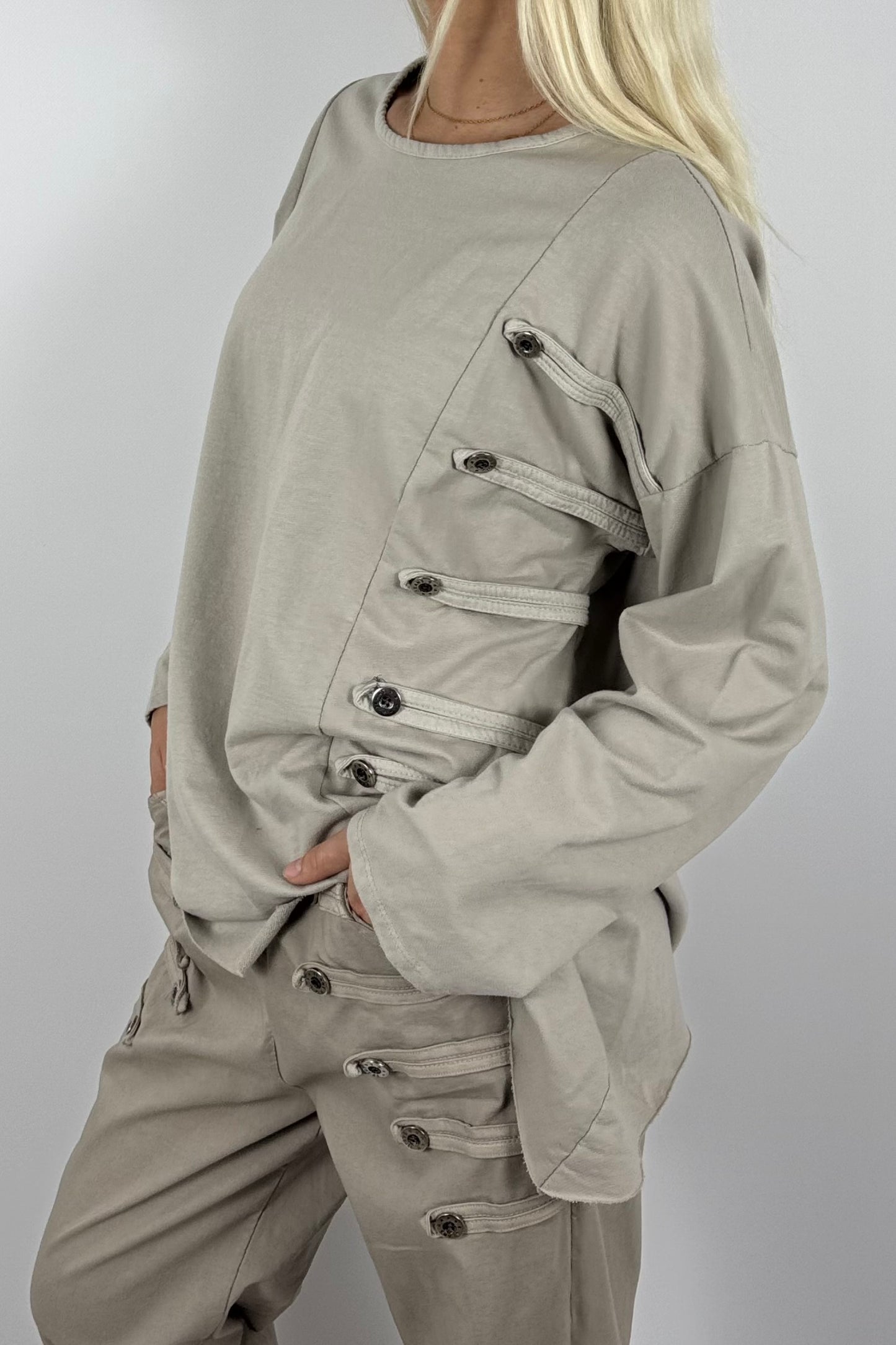 Damen Oversize Shirt mit Knopfdetails – Beige