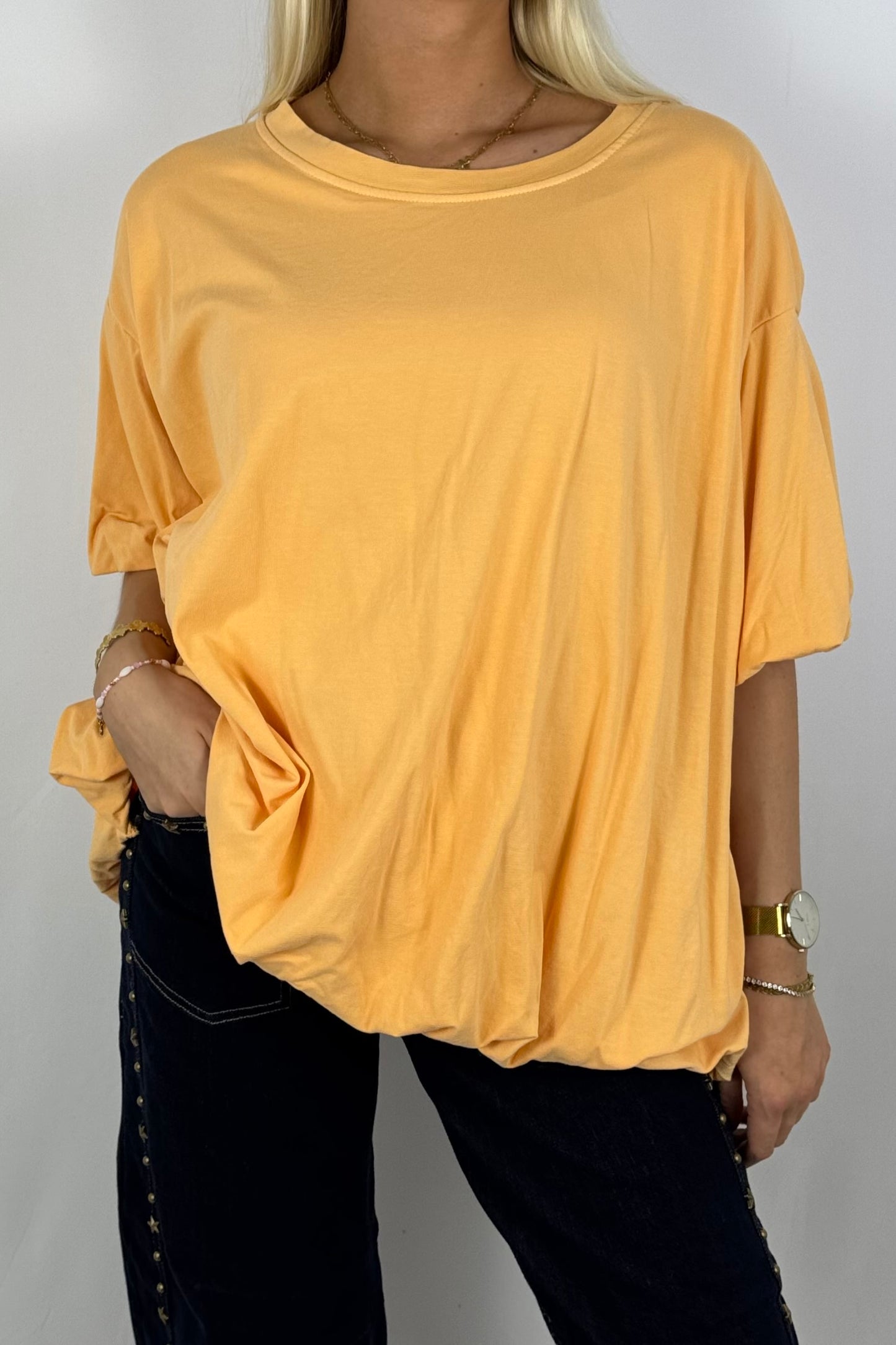 Basic Oversize Shirt mit Puffärmeln – Orange