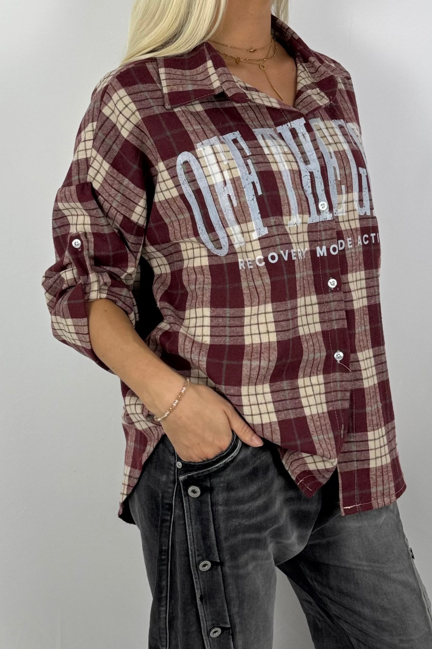 Damen Karobluse „Off The Grid“ – Oversize-Bordeaux