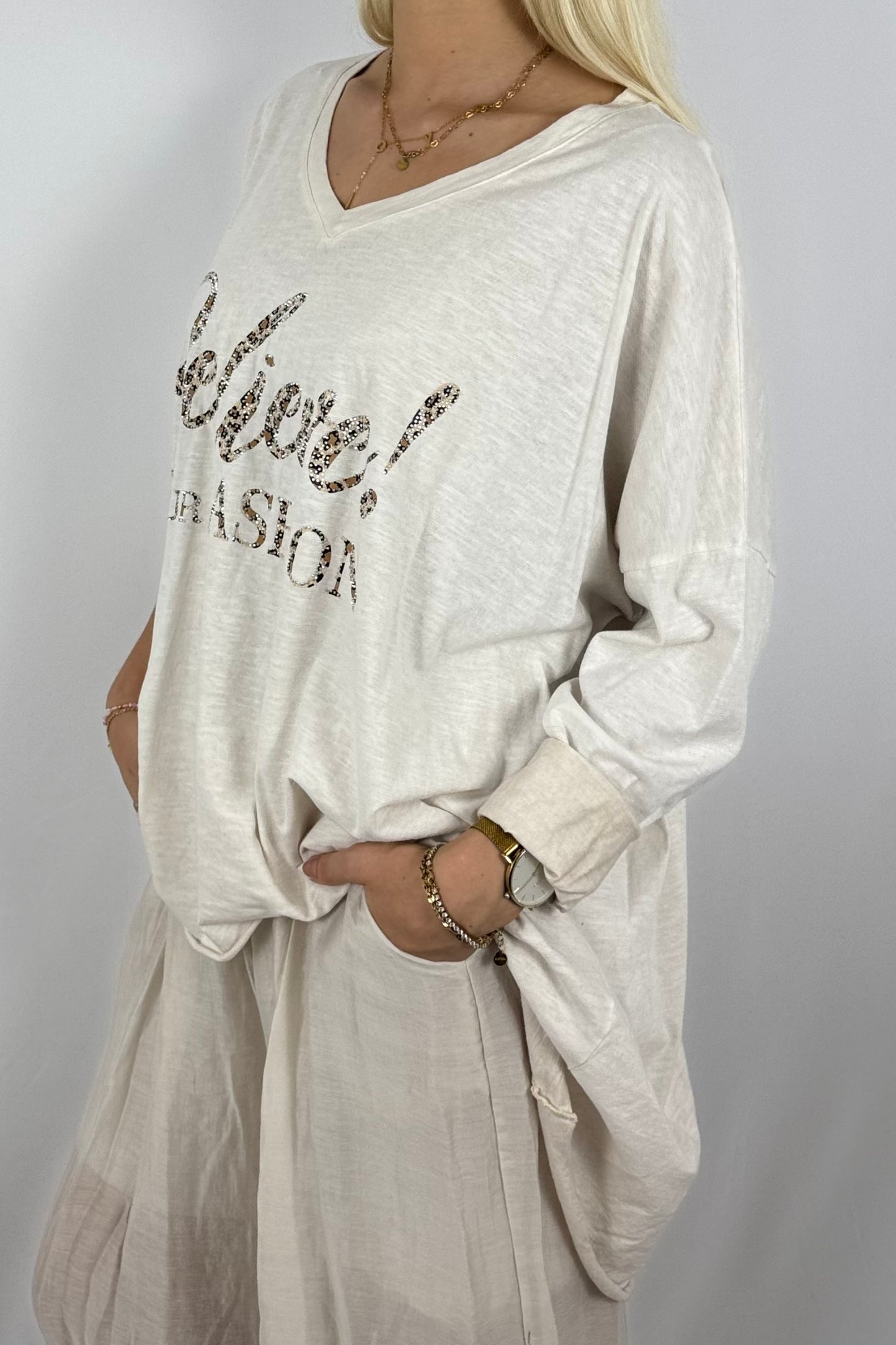 Oversize-Shirt mit Statement-Print-Beige