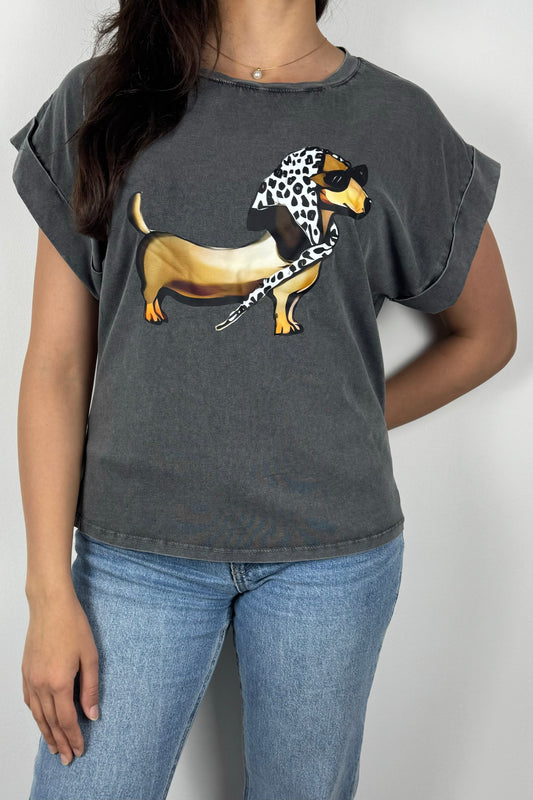 T-Shirt mit Dackel-Print – Lustiges Hundemotiv im Retro-Style