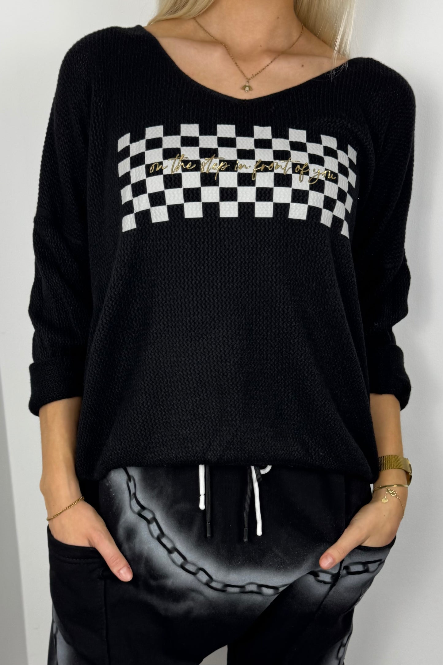 Shirt mit Karomuster-Print –Schwarz