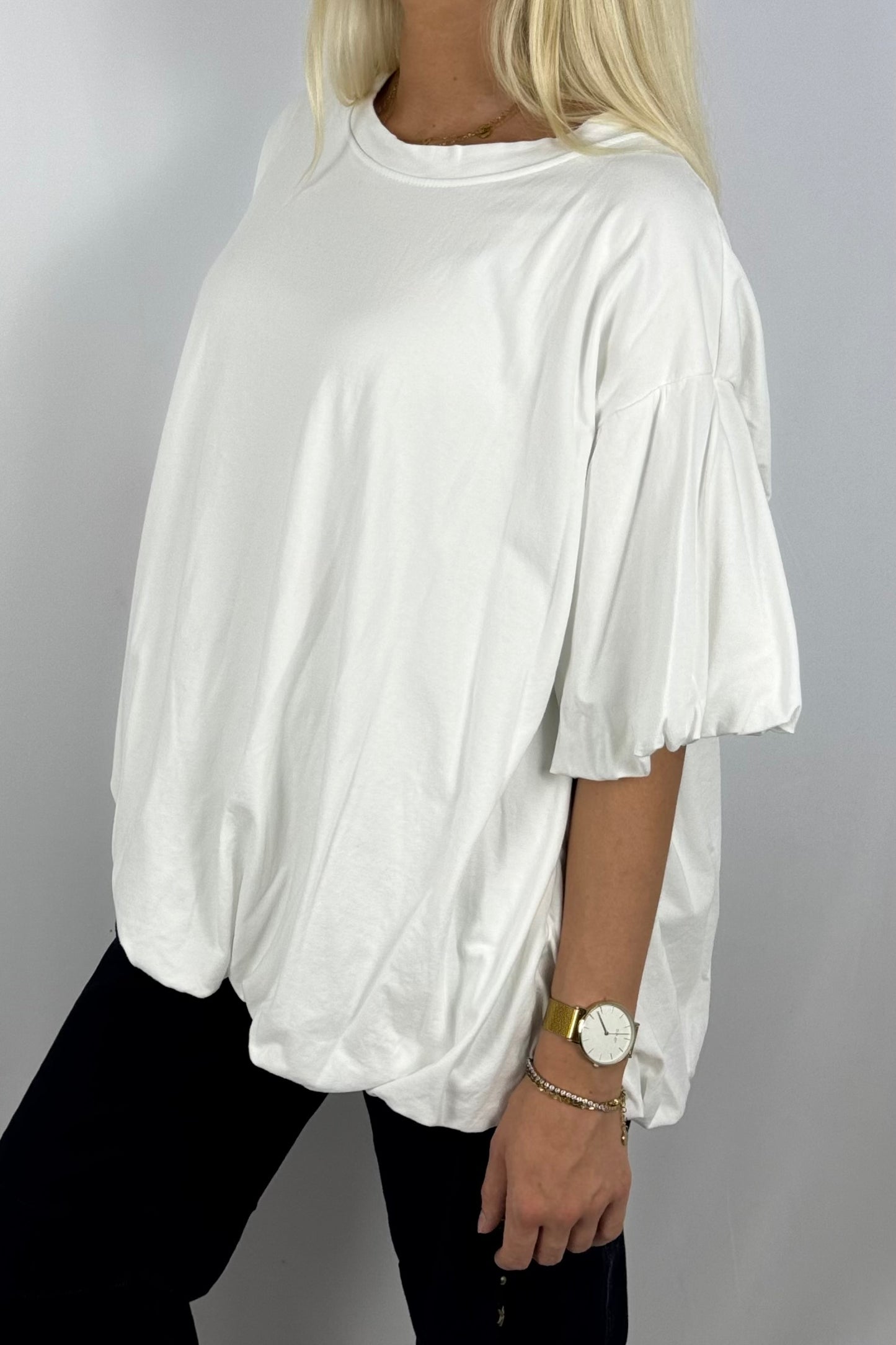 Basic Oversize Shirt mit Puffärmeln – Weiß