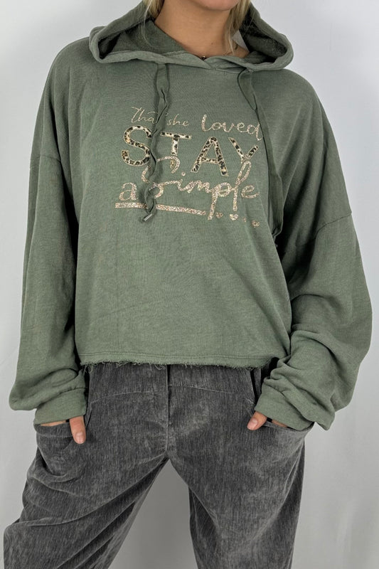 Damen Hoodie – Cropped mit Statement-Print-Khaki