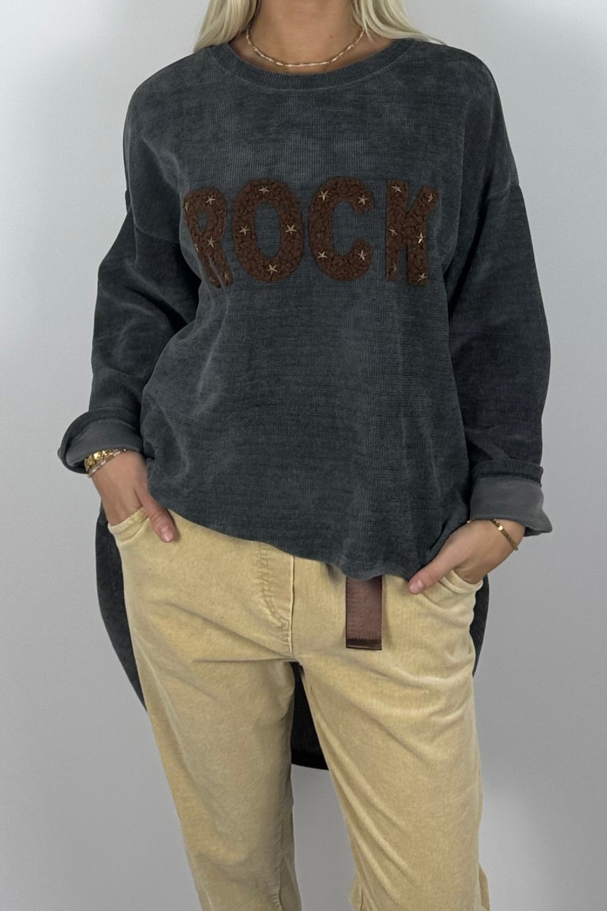 Damen Oversize Sweatshirt „ROCK“ –Grau