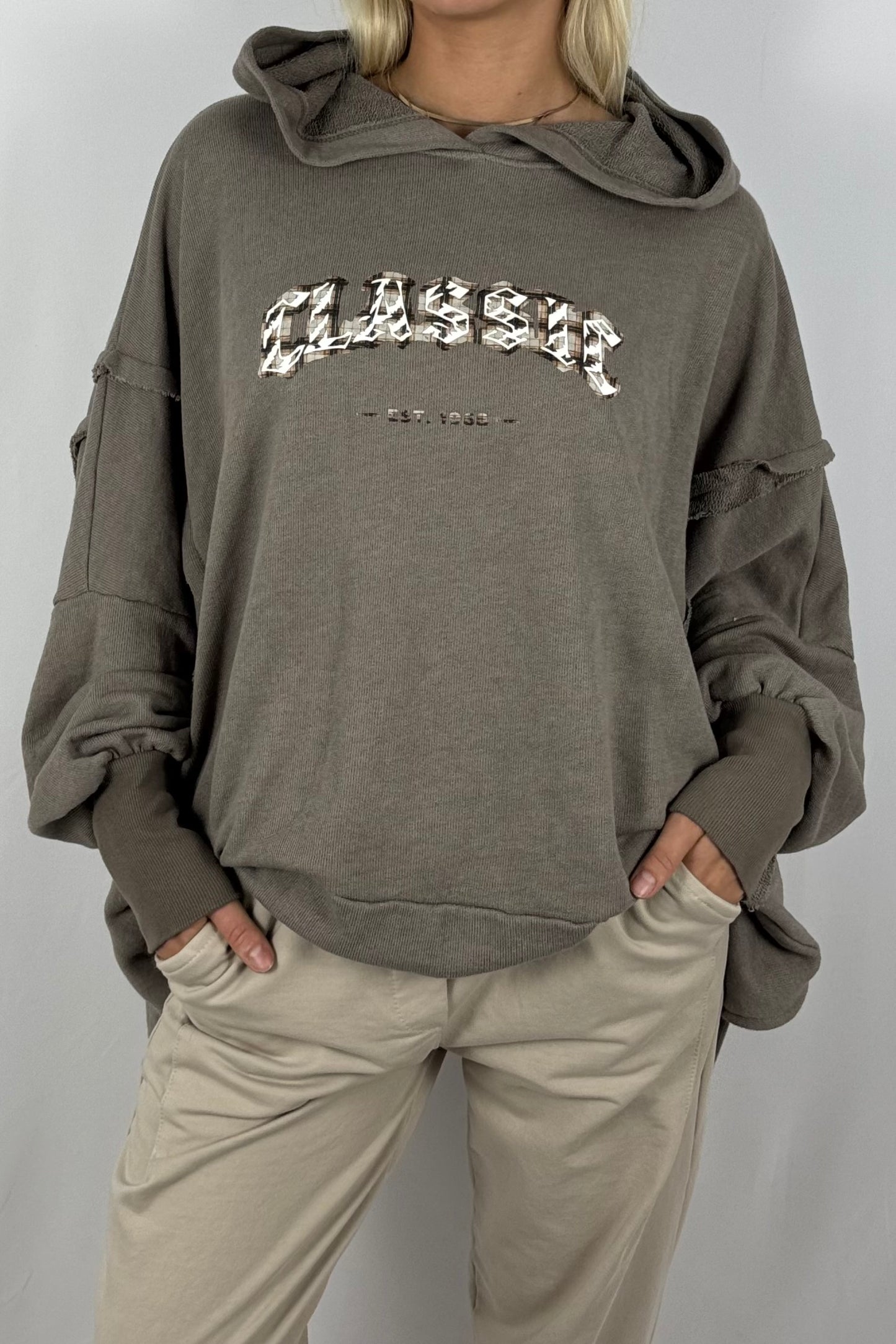Damen Oversize Hoodie – Classic Print-Mud