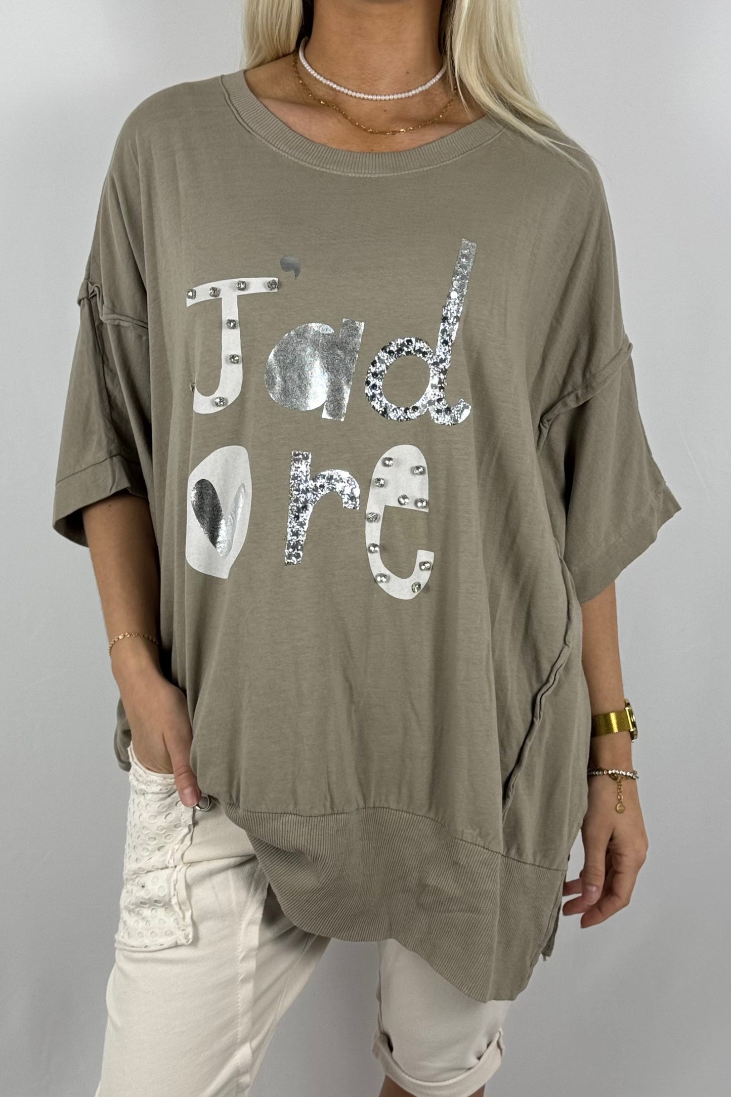 Oversize-Shirt „J’adore“ mit Glitzer-Print-Mud