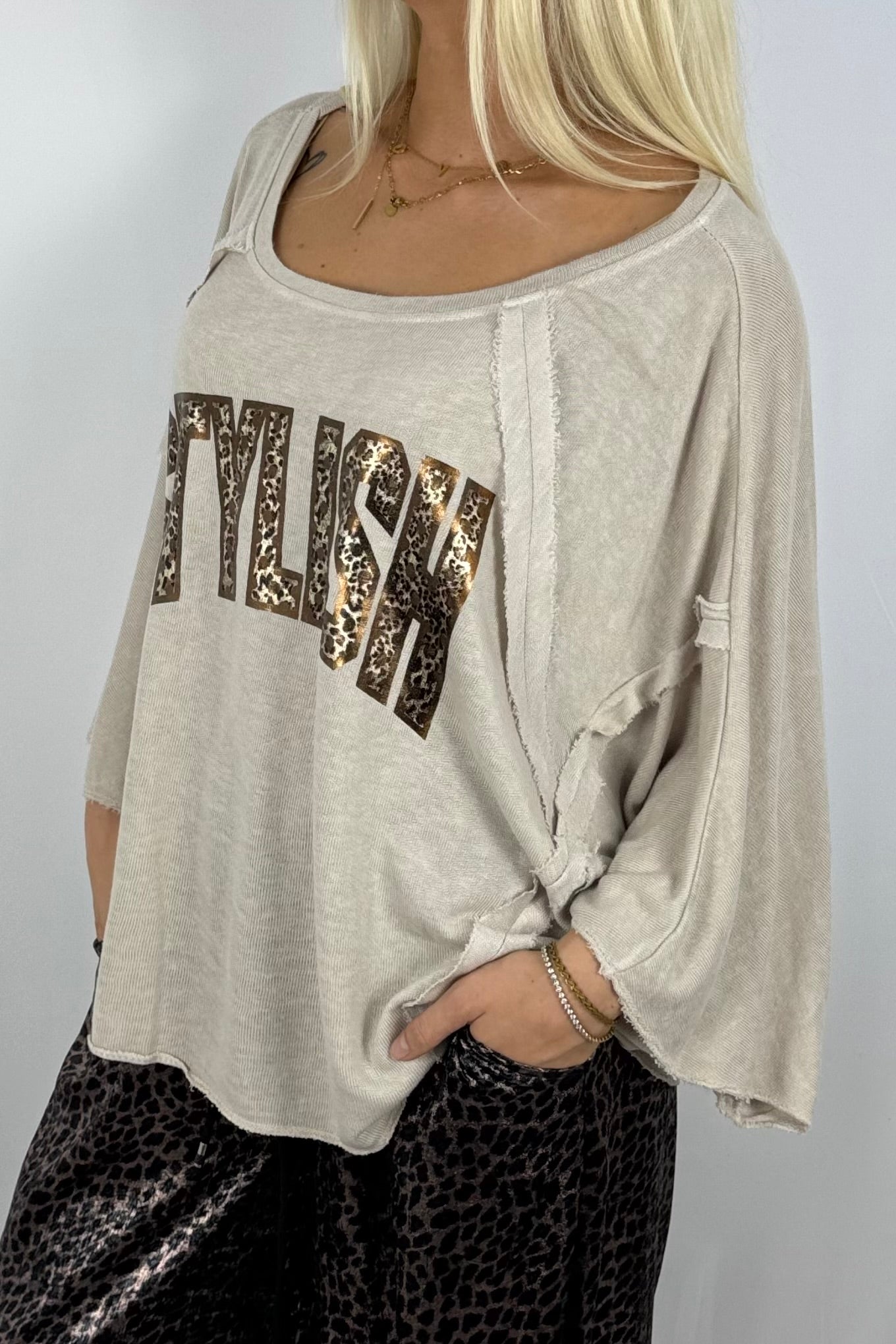 Oversize Shirt „STYLISH“ – Beige