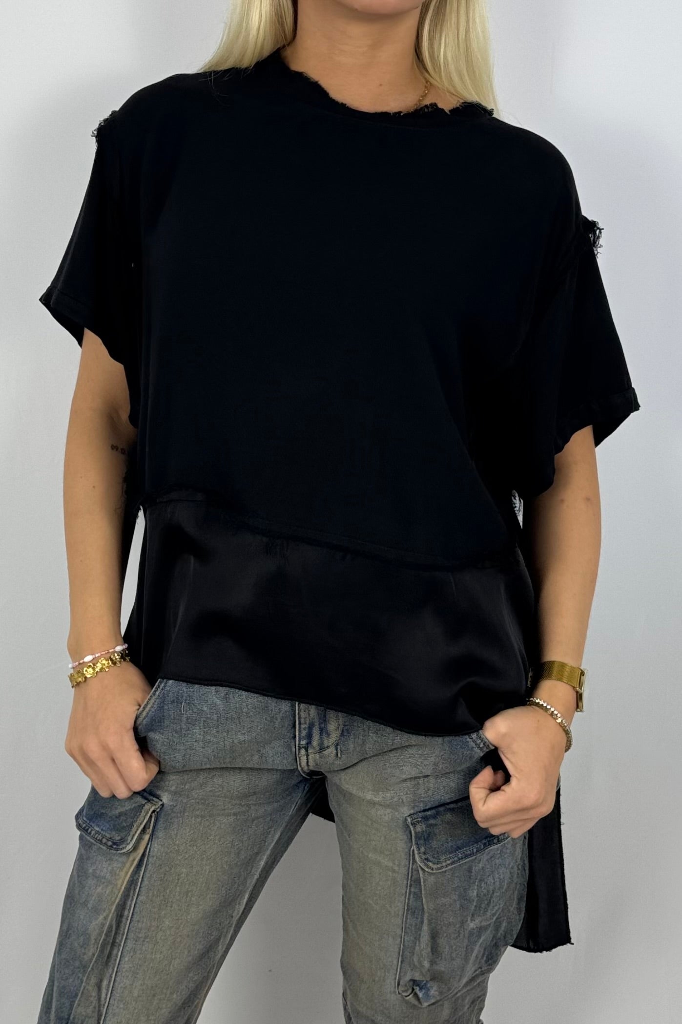 Damen Bluse mit Lagenlook –Schwarz