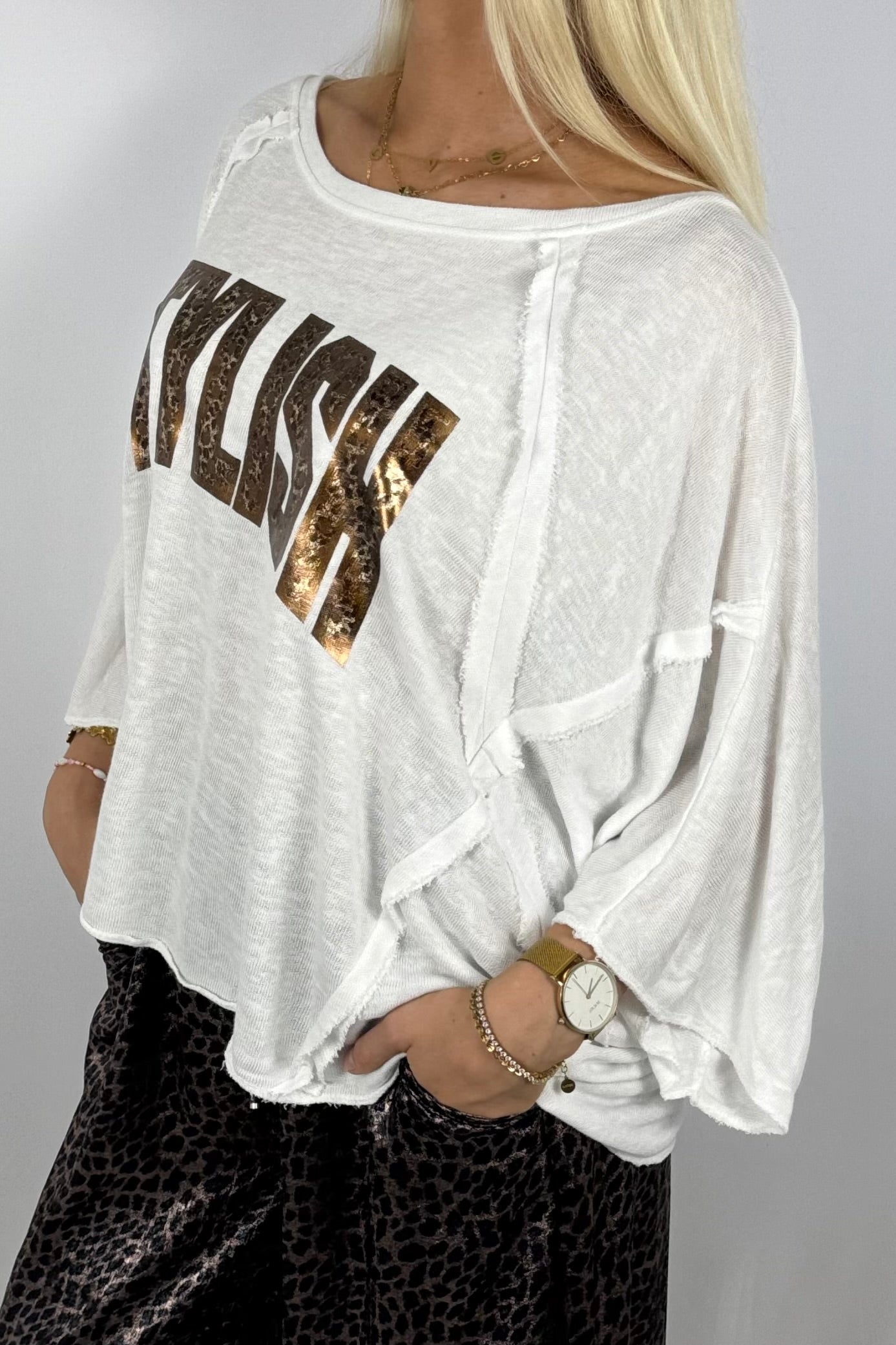 Oversize Shirt „STYLISH“ – Weiß