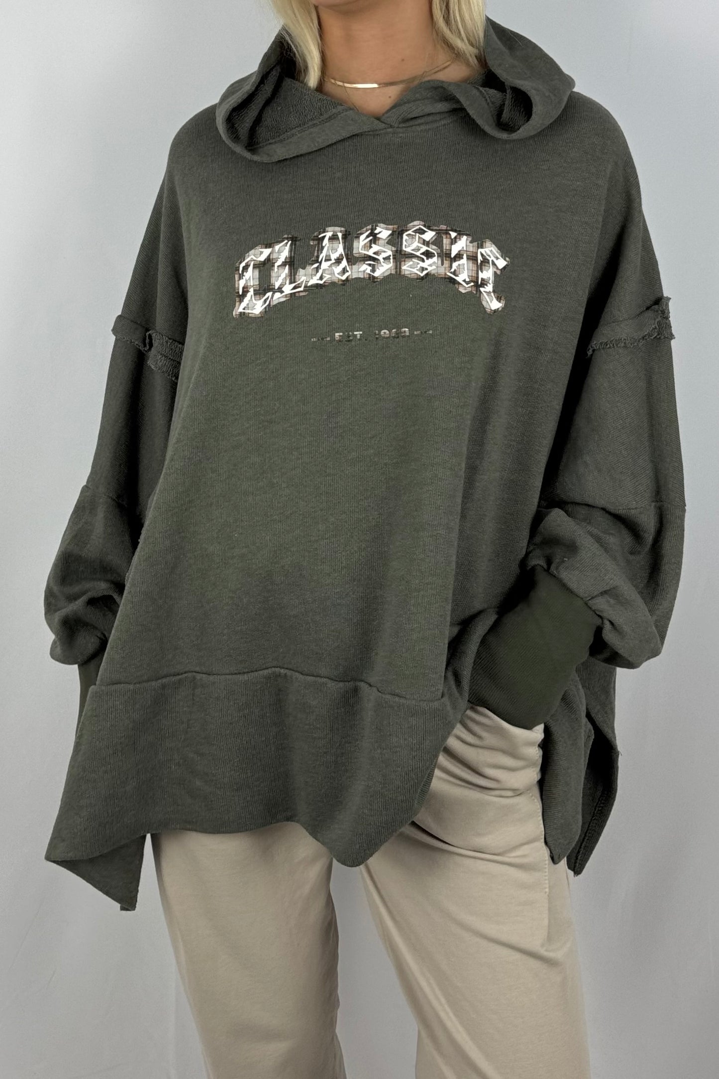 Damen Oversize Hoodie – Classic Print-Khaki