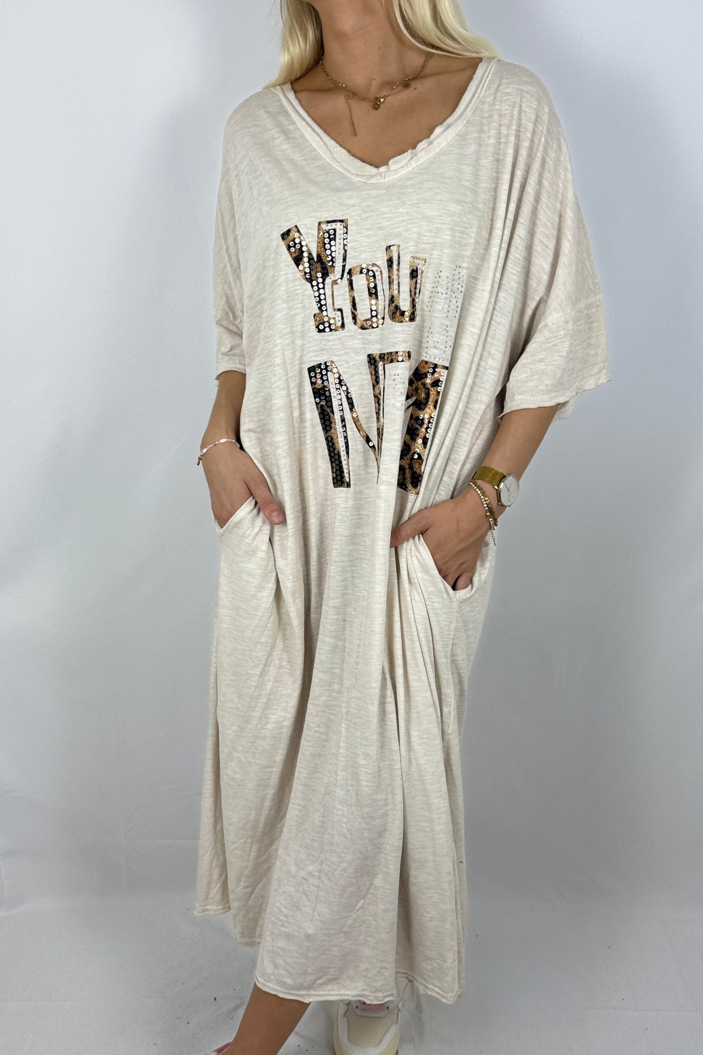Kleid „You N°1“ mit Leo-Print-Beige