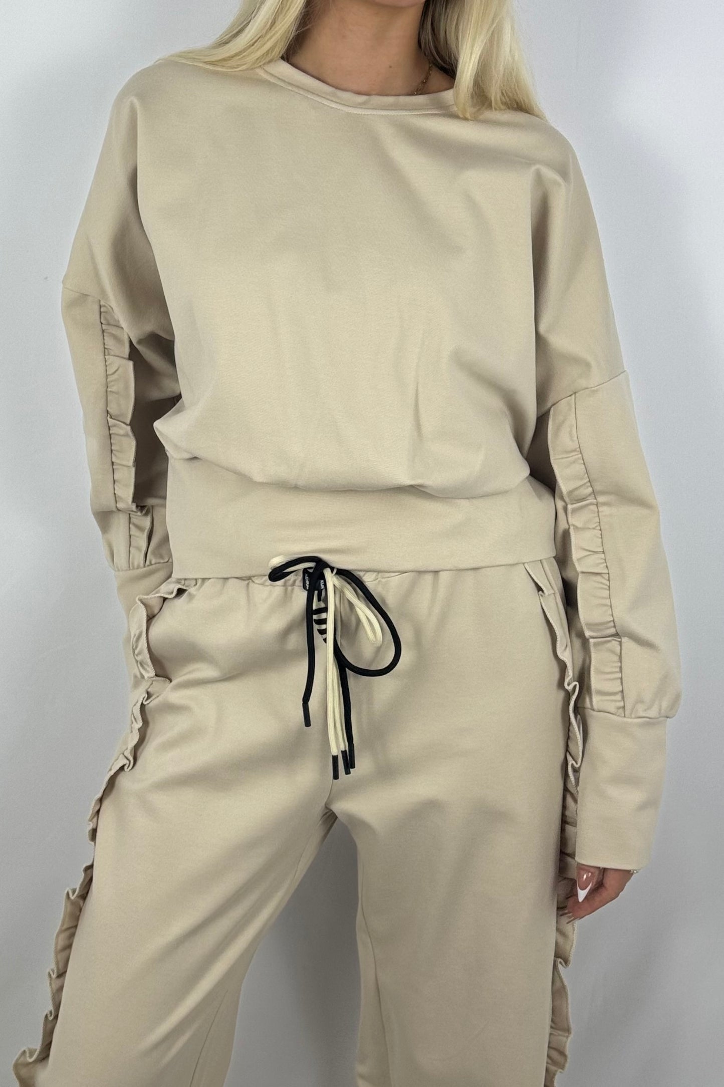 Sweatshirt mit Rüschen-Details-Beige