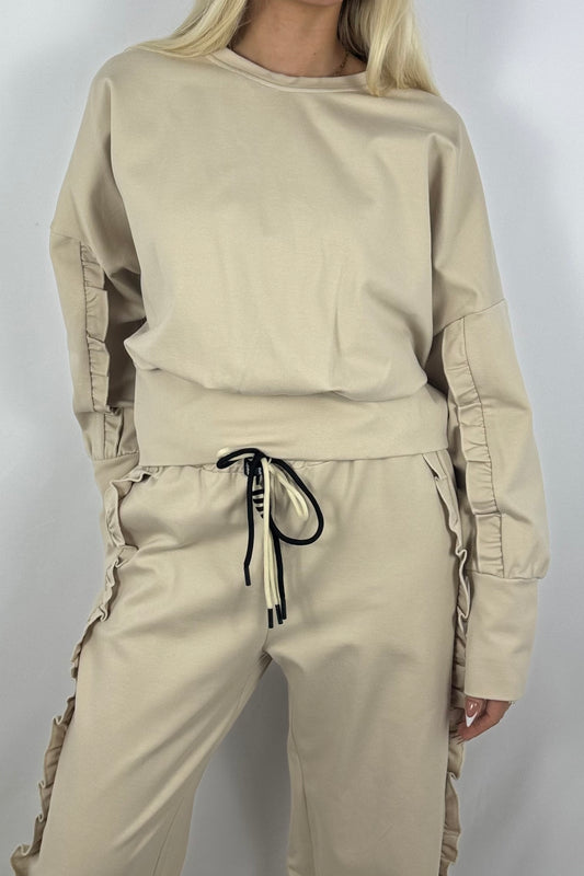 Sweatshirt mit Rüschen-Details-Beige