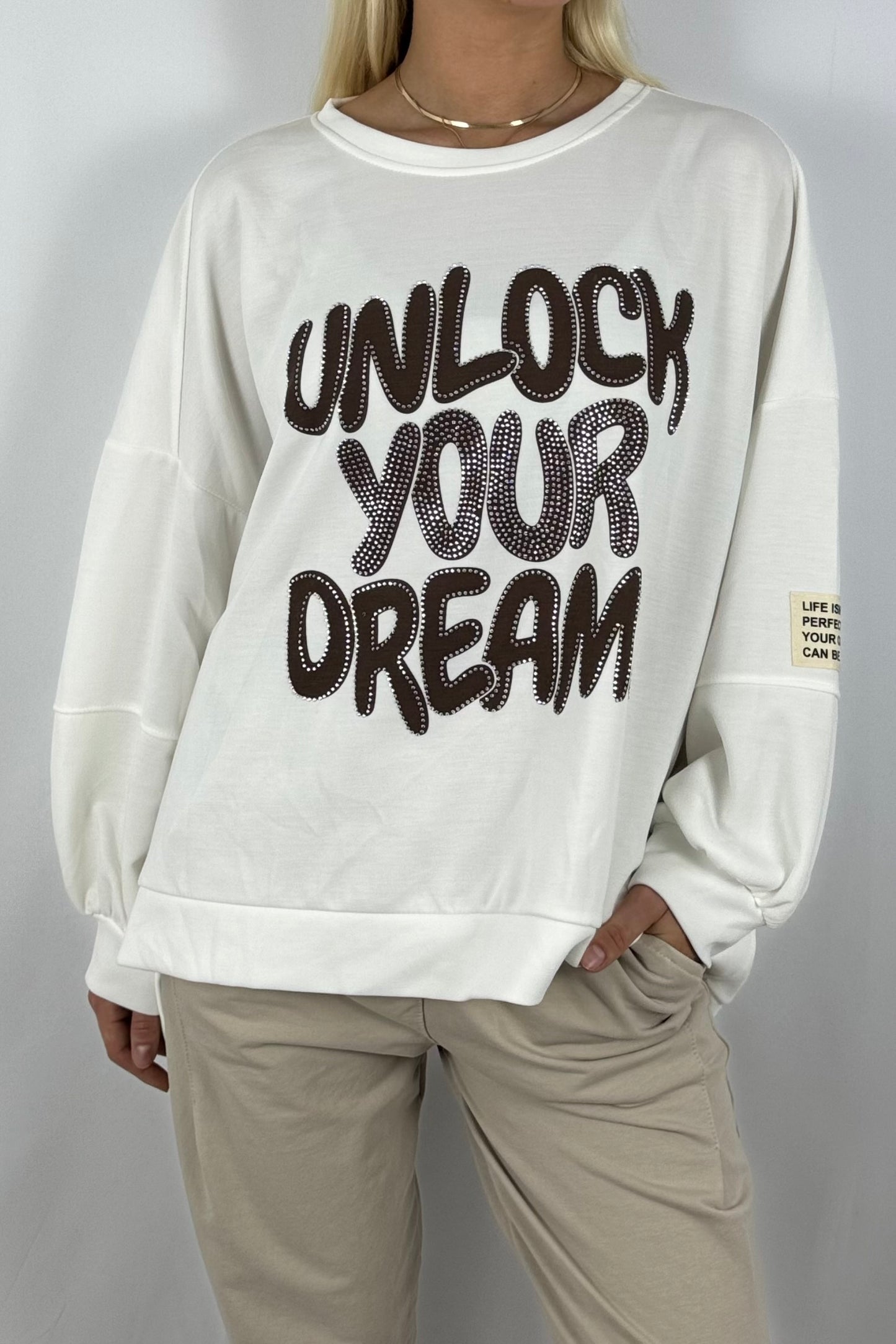 Damen Oversize Sweatshirt – Unlock Your Dreams-Weiß