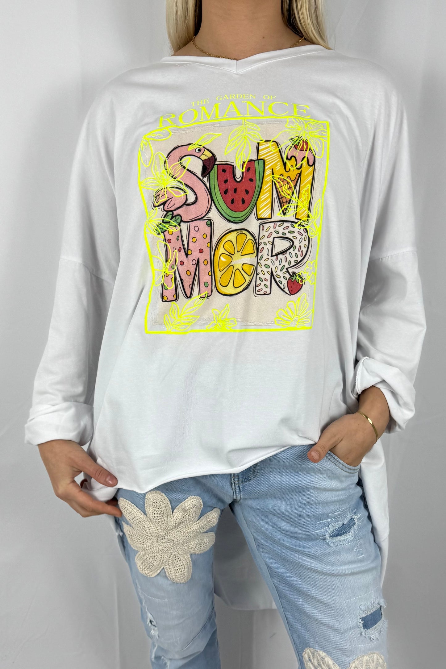 Damen Oversize Shirt „Summer Romance“ mit Print-Neon gelb