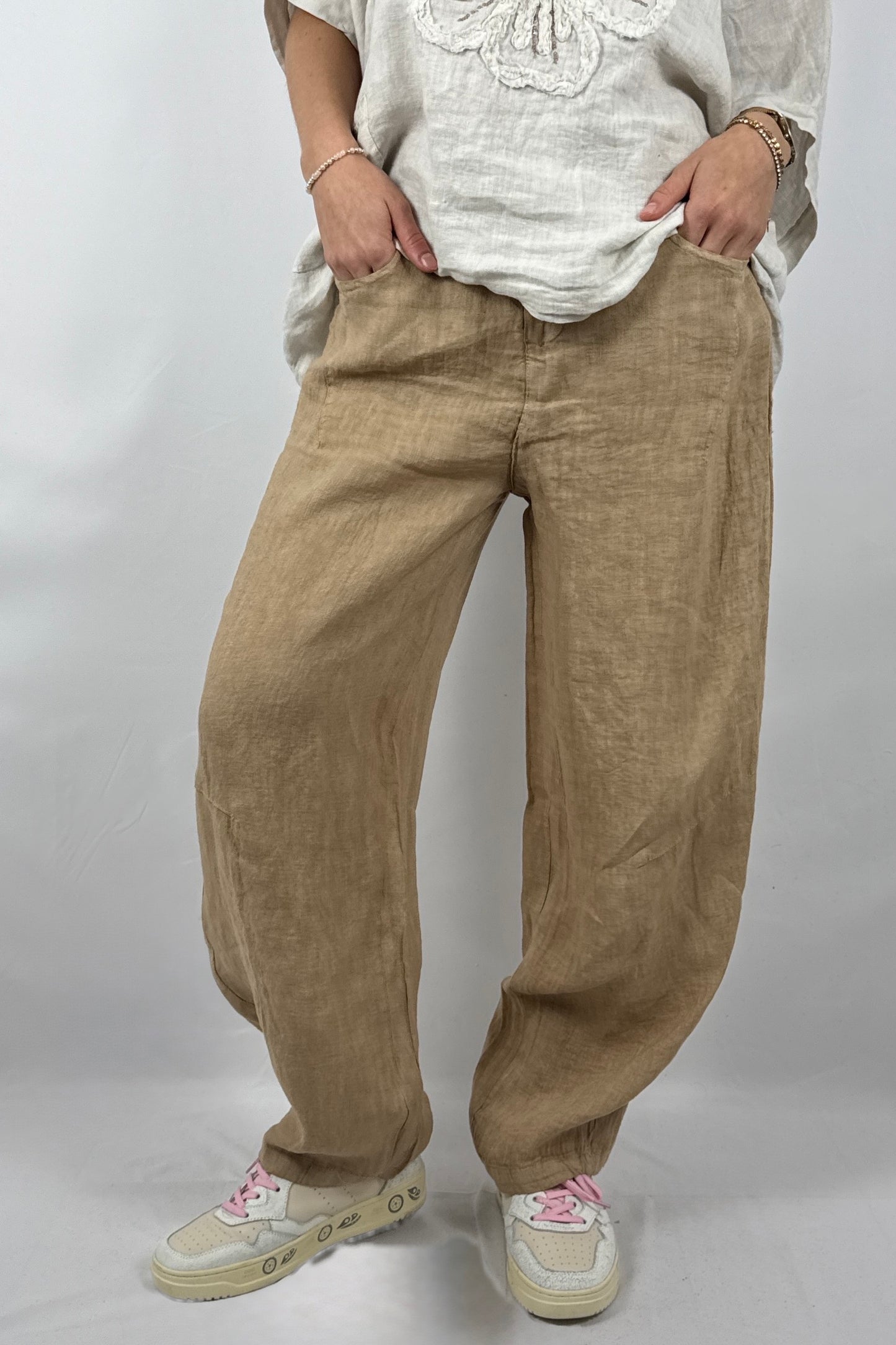Lässige Leinenhose mit Knopfverschluss – Moderner Sommer Style-kamel