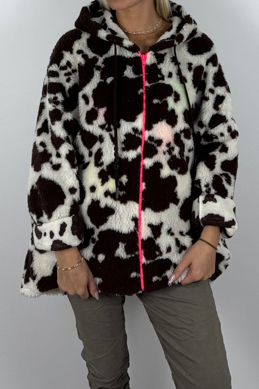 Damen Teddyjacke mit Kapuze-Schoko