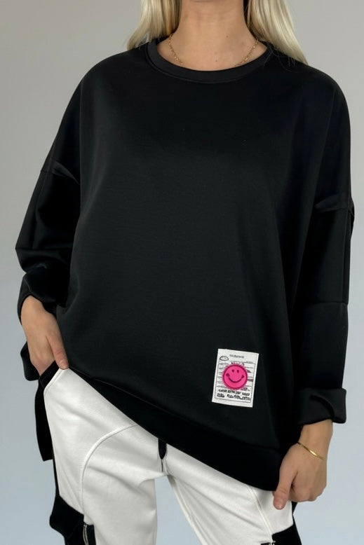 Oversize Sweatshirt mit Patch-Detail-Schwarz