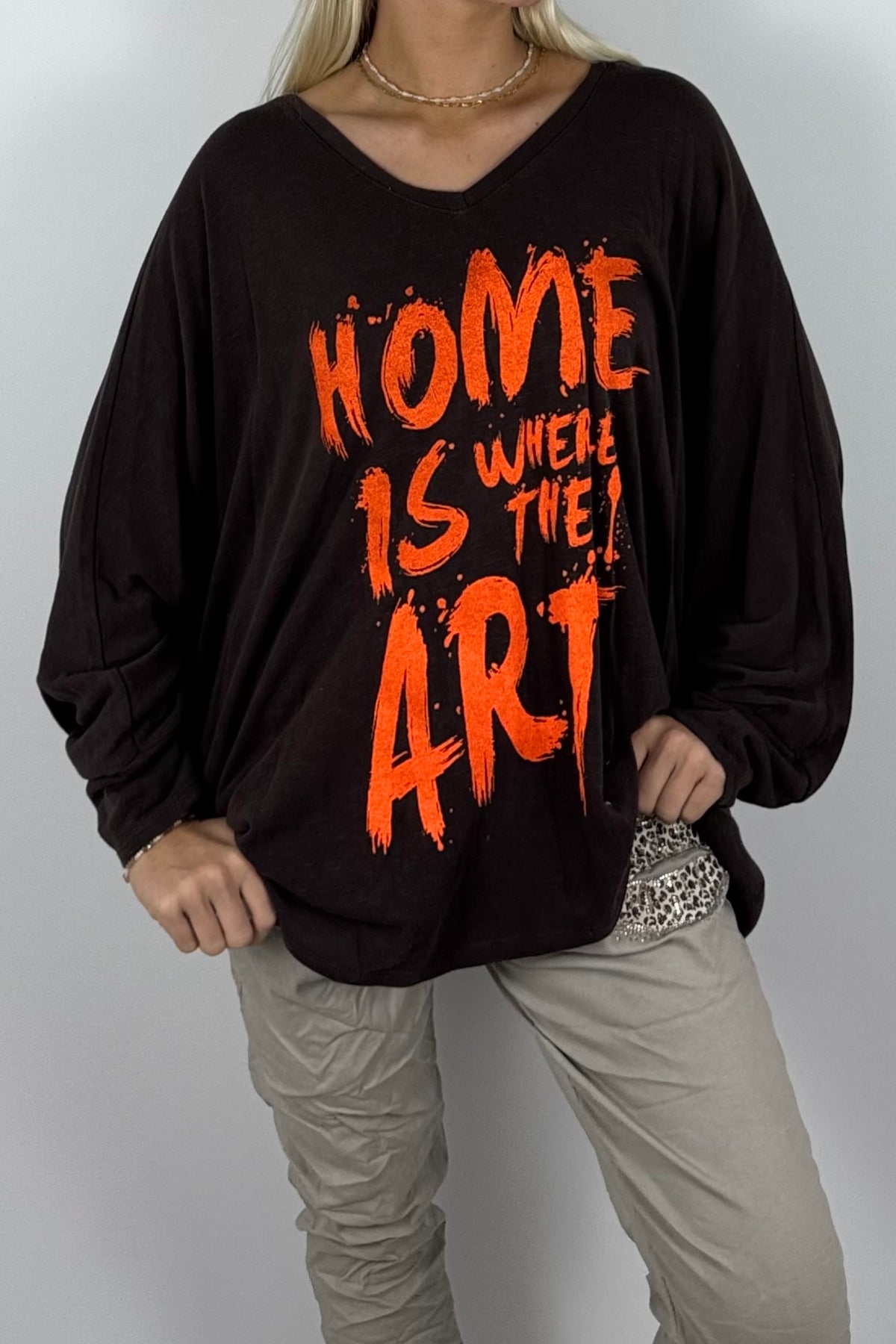 Damen Oversize-Shirt mit Statement-Print-Schoko