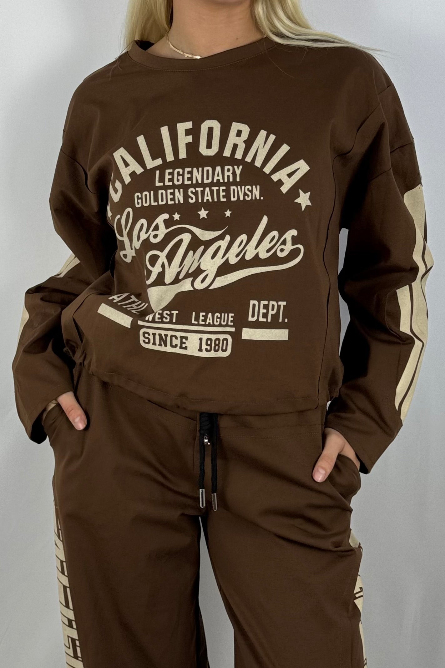 Damen Sweatshirt – California Los Angeles Print-Schoko