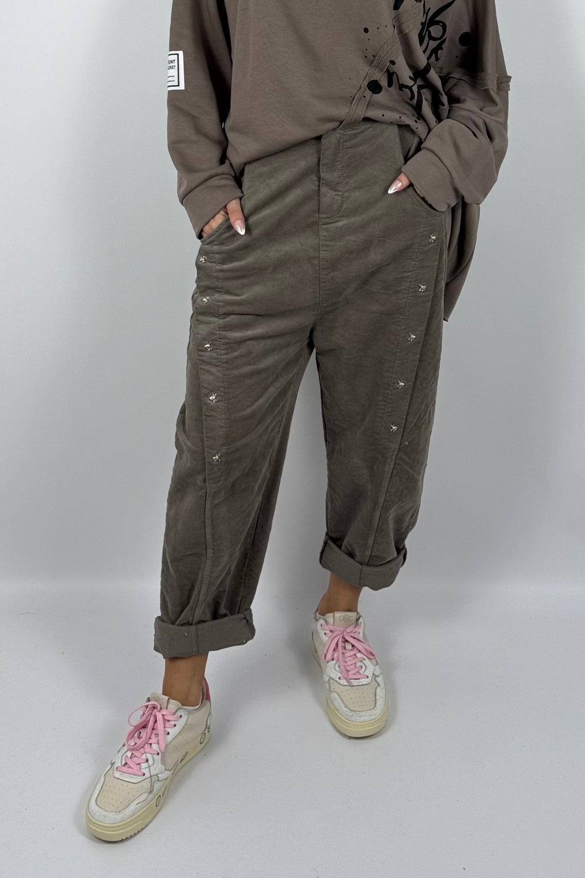 Damen Hose mit Schmuckdetails – Mud