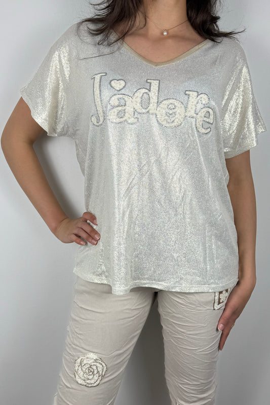 Glitzer-T-Shirt „J’adore“ mit Schriftzug
