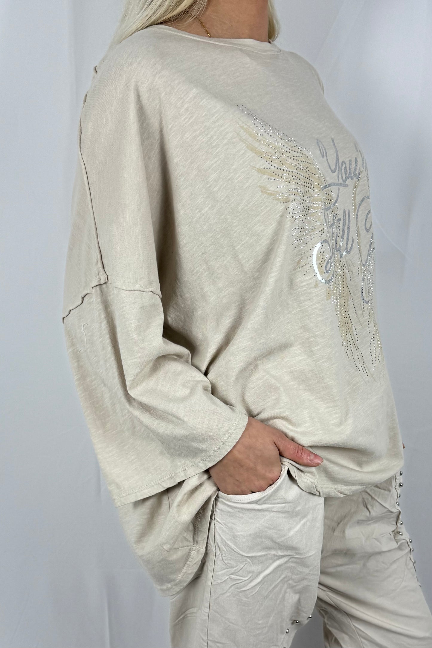 Damen Oversize Shirt mit You’re Still Good Print-Beige