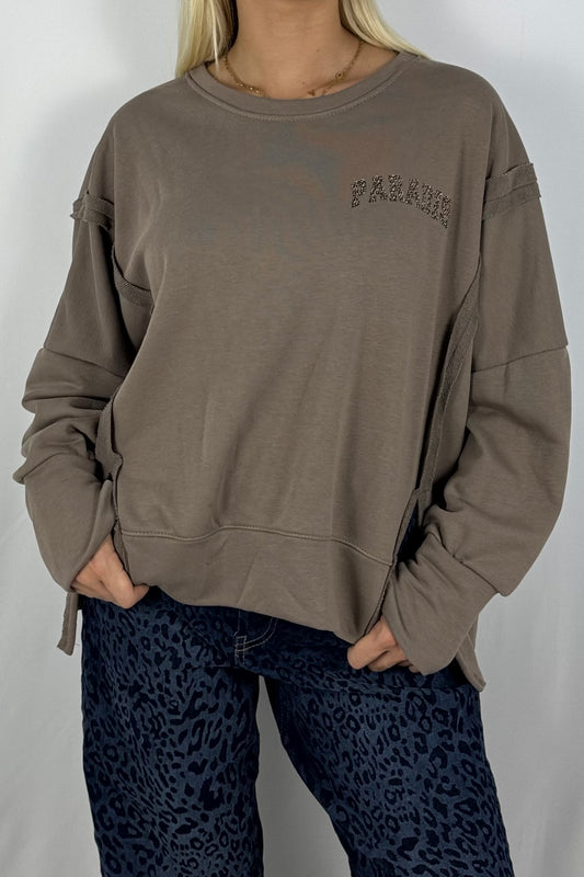 Damen Sweatshirt „PARADISE“ – Leo Print Oversize-Mud