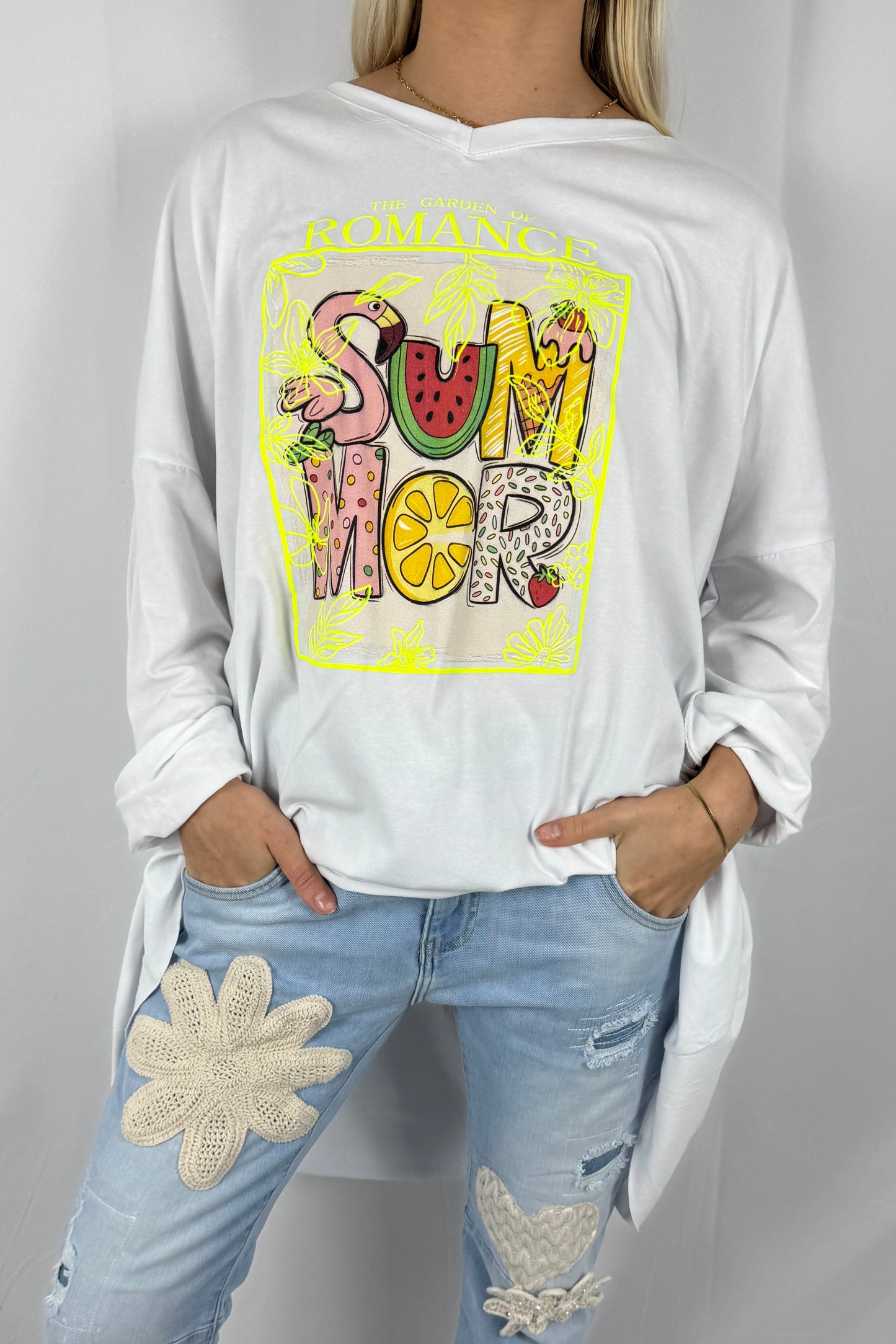 Damen Oversize Shirt „Summer Romance“ mit Print-Neon gelb