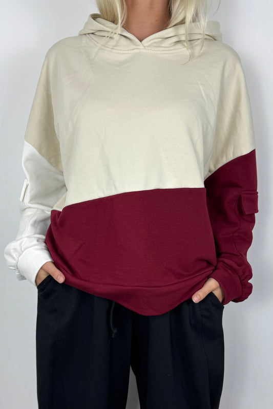 Oversize Damen Hoodie mit Farb-Block Design-Bordeux