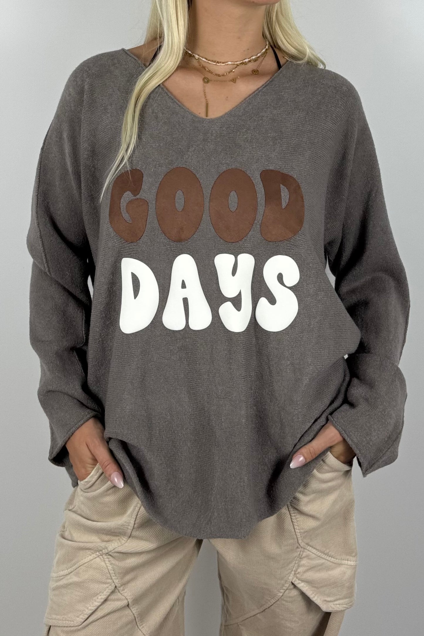 GOOD DAYS Shirt / Feinstrick-Pullover-Mud