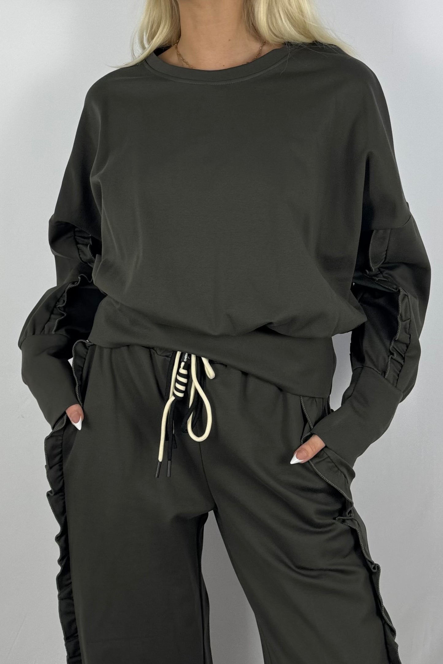 Sweatshirt mit Rüschen-Details-Khaki