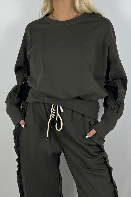 Sweatshirt mit Rüschen-Details-Khaki