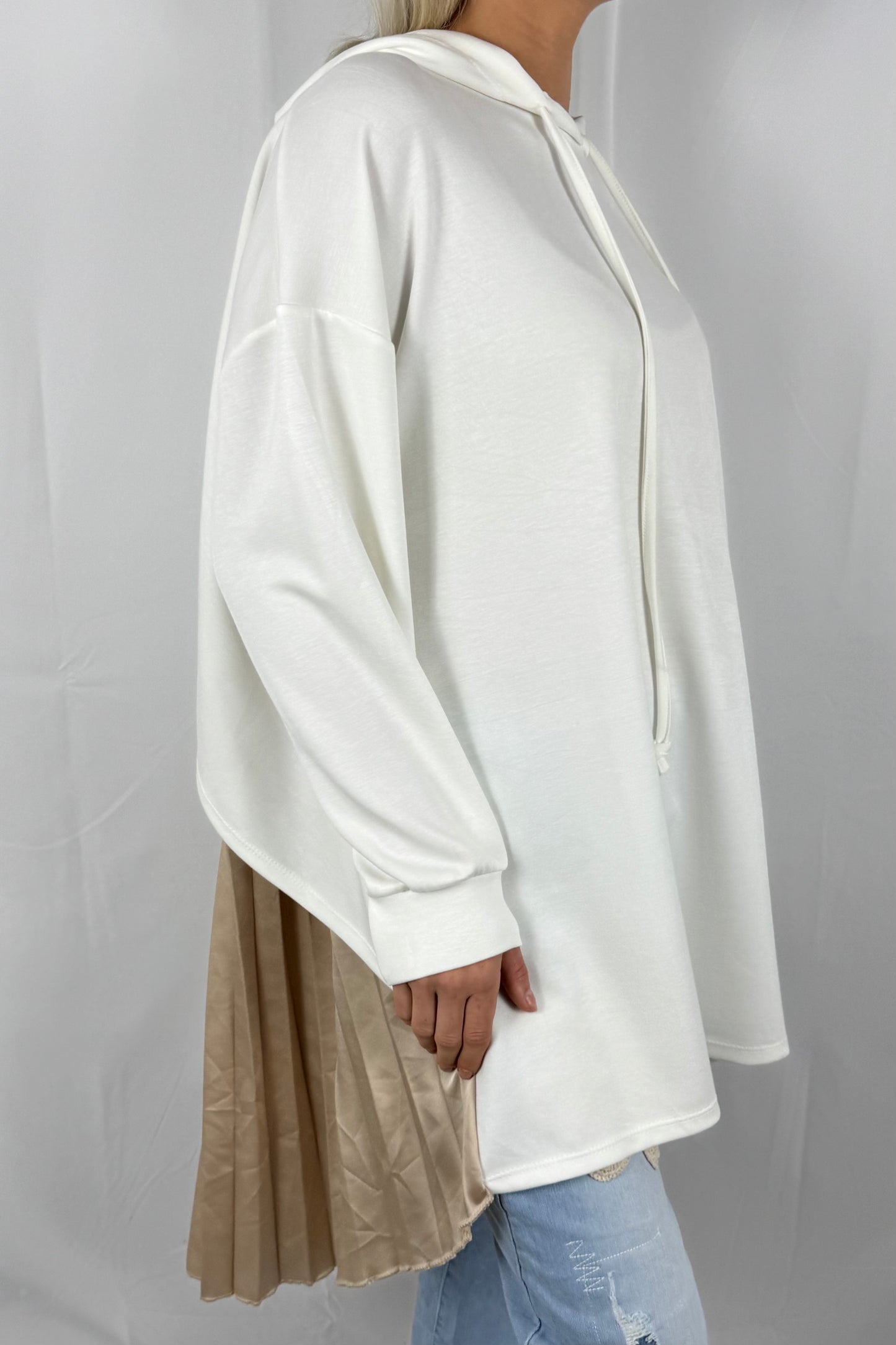 Damen Hoodie mit Plissee Einsatz-Weiß