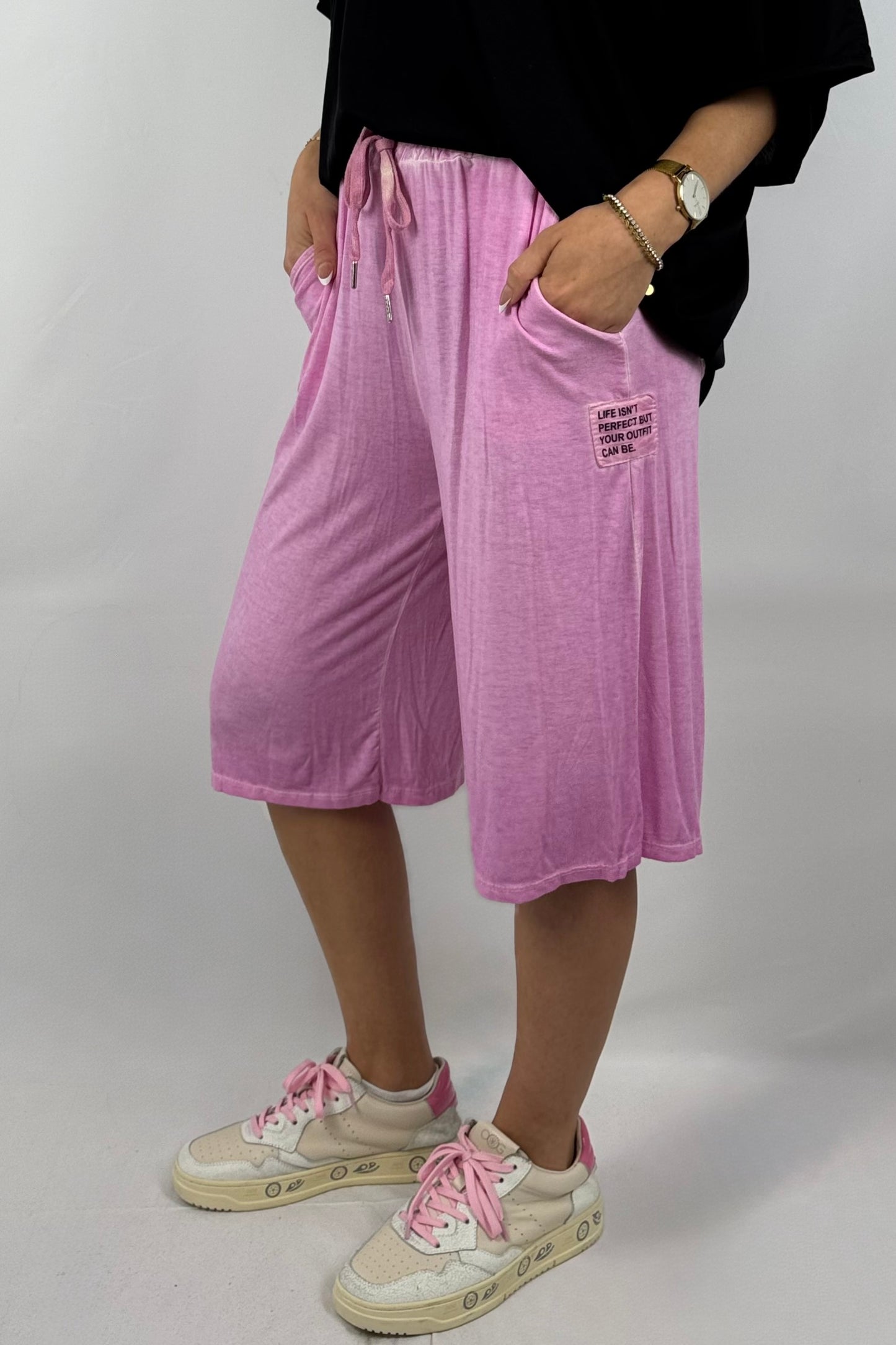 Jersey-Shorts mit Statement-Tasche-Rosa