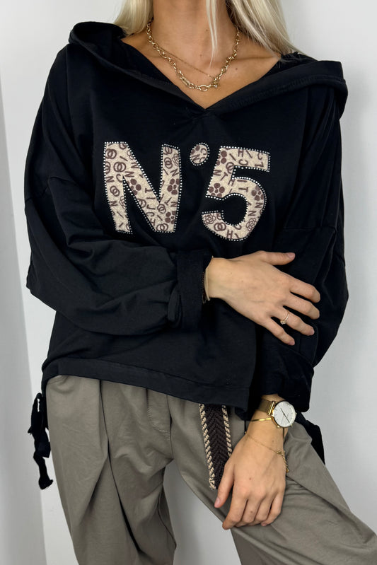 Hoodie mit Print-Detail und Bindeband-Schwarz