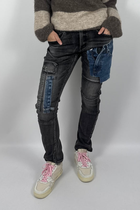 Damen Jeans mit Denim-Patchwork – Schwarz/Blau