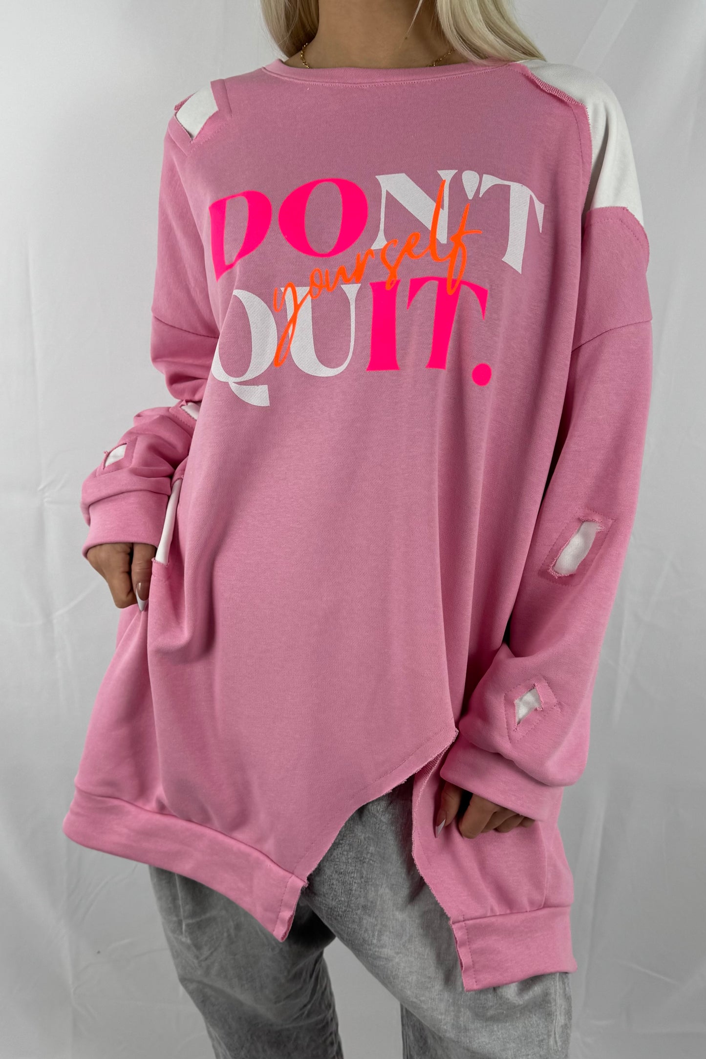 Oversize Sweatshirt mit Statement-Print –Rosa