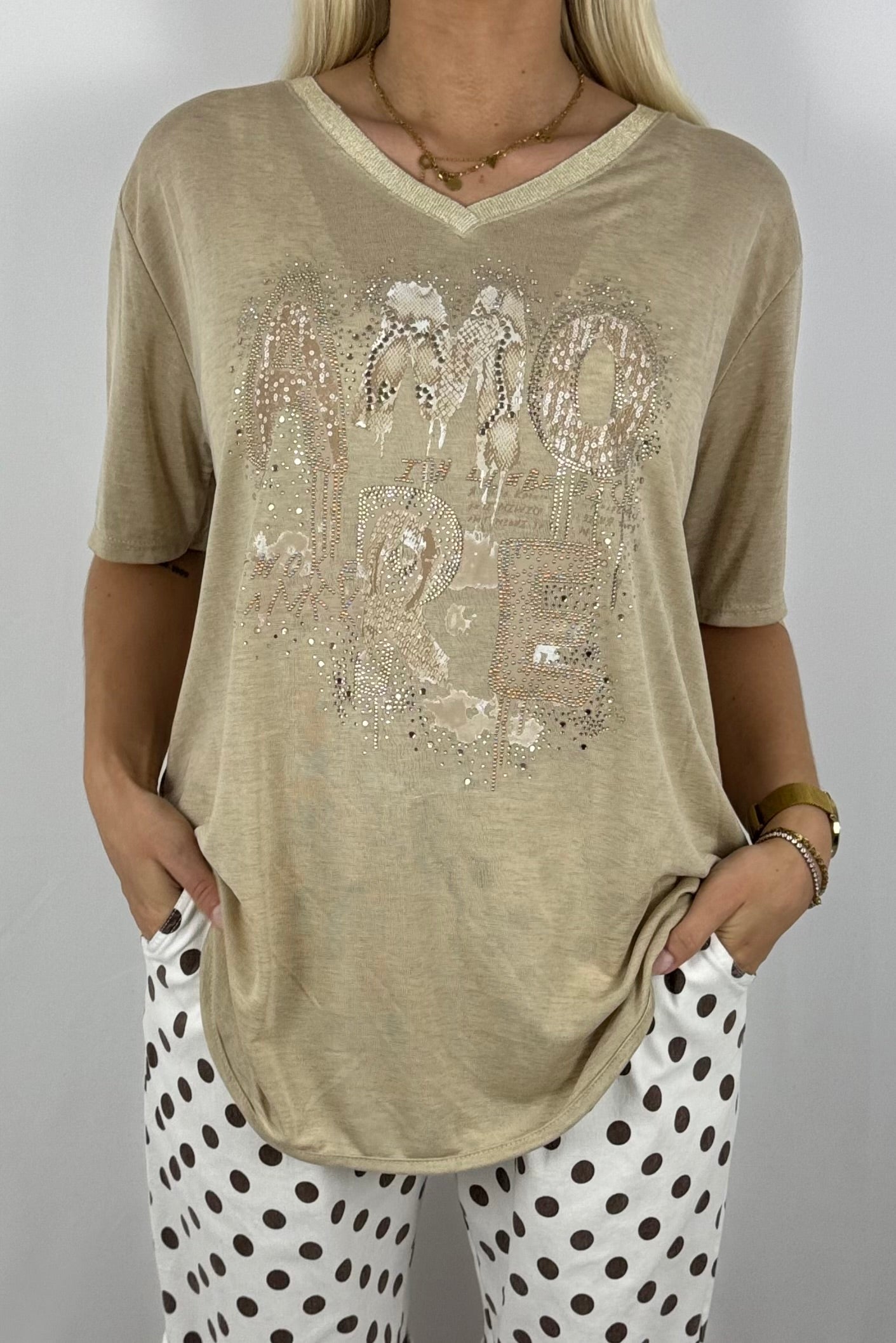 Shirt „AMORE“ mit Glitzer-Print-Safari