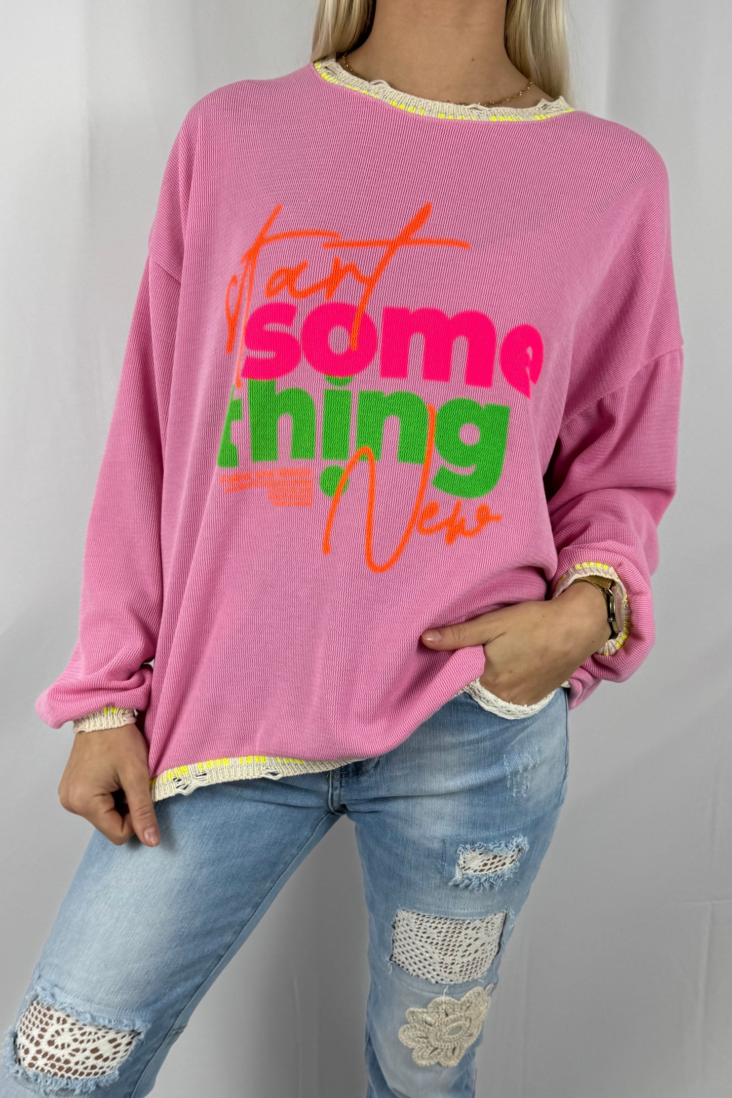 Oversize Shirt mit Schriftzug „Start Something New“-B-PInk