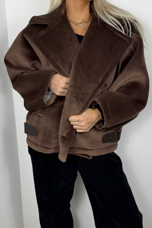 Elegante Kurzjacke mit Gürtel-Detail-Choco