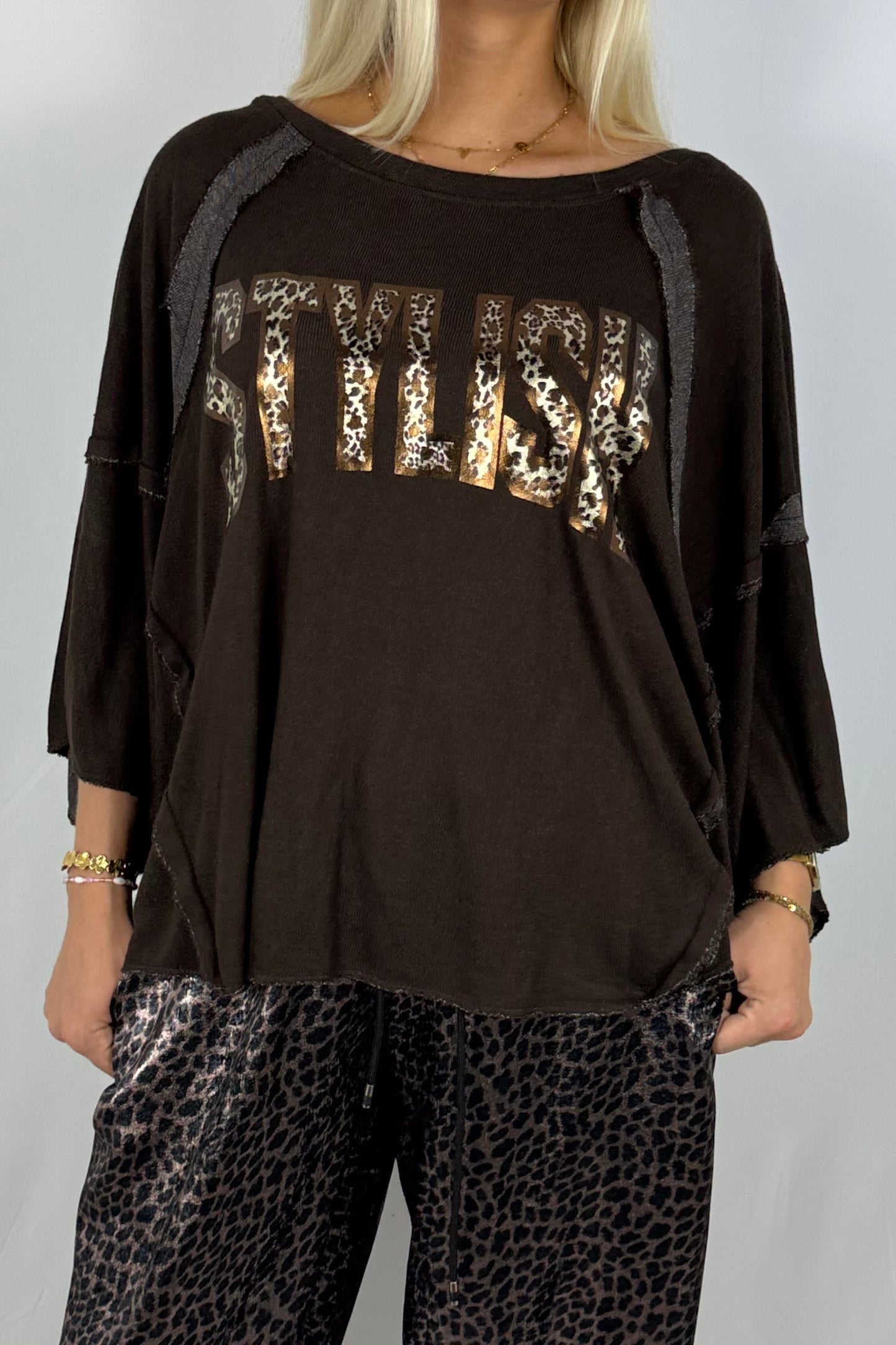 Oversize Shirt „STYLISH“ – Schoko