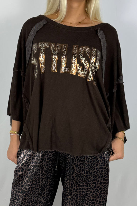 Oversize Shirt „STYLISH“ – Schoko
