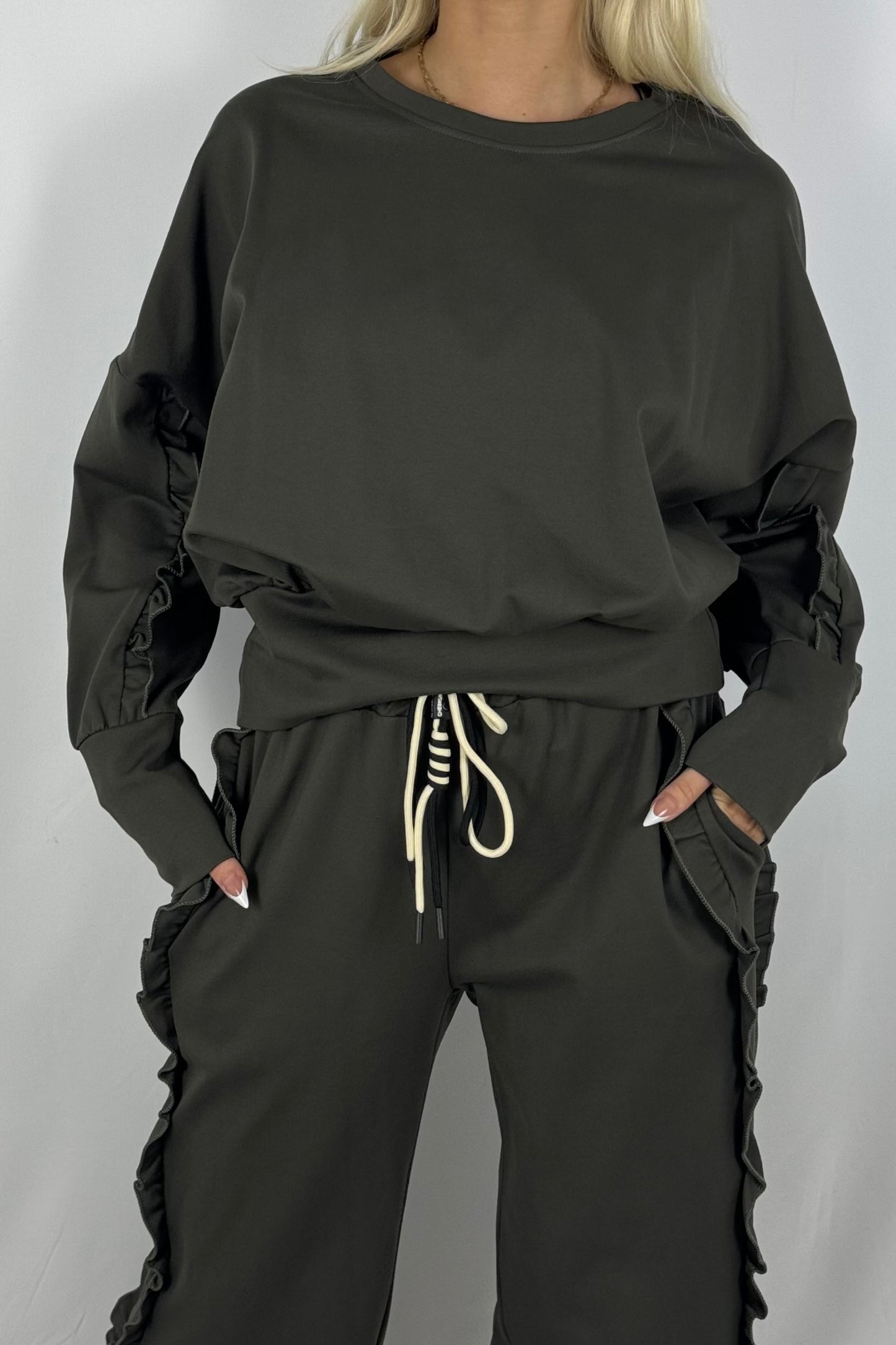 Sweatshirt mit Rüschen-Details-Khaki