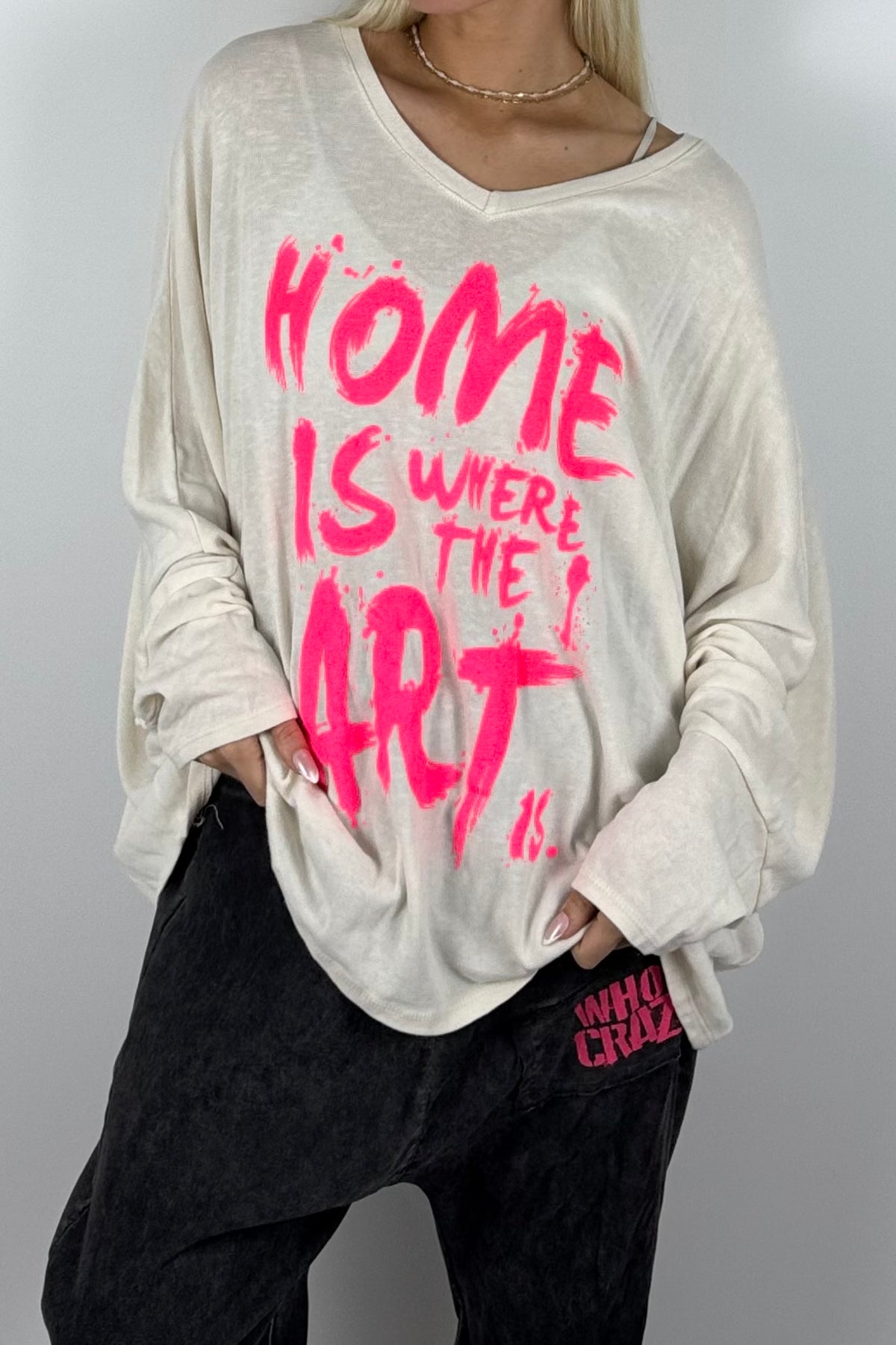 Damen Oversize-Shirt mit Statement-Print-Weiß