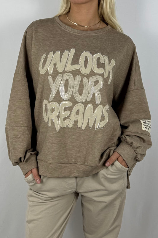 Damen Oversize Sweatshirt – Unlock Your Dreams-Mud