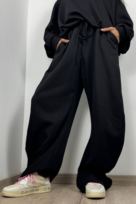 Damen Hose mit weitem Schnitt und Kordelzug-Schwarz