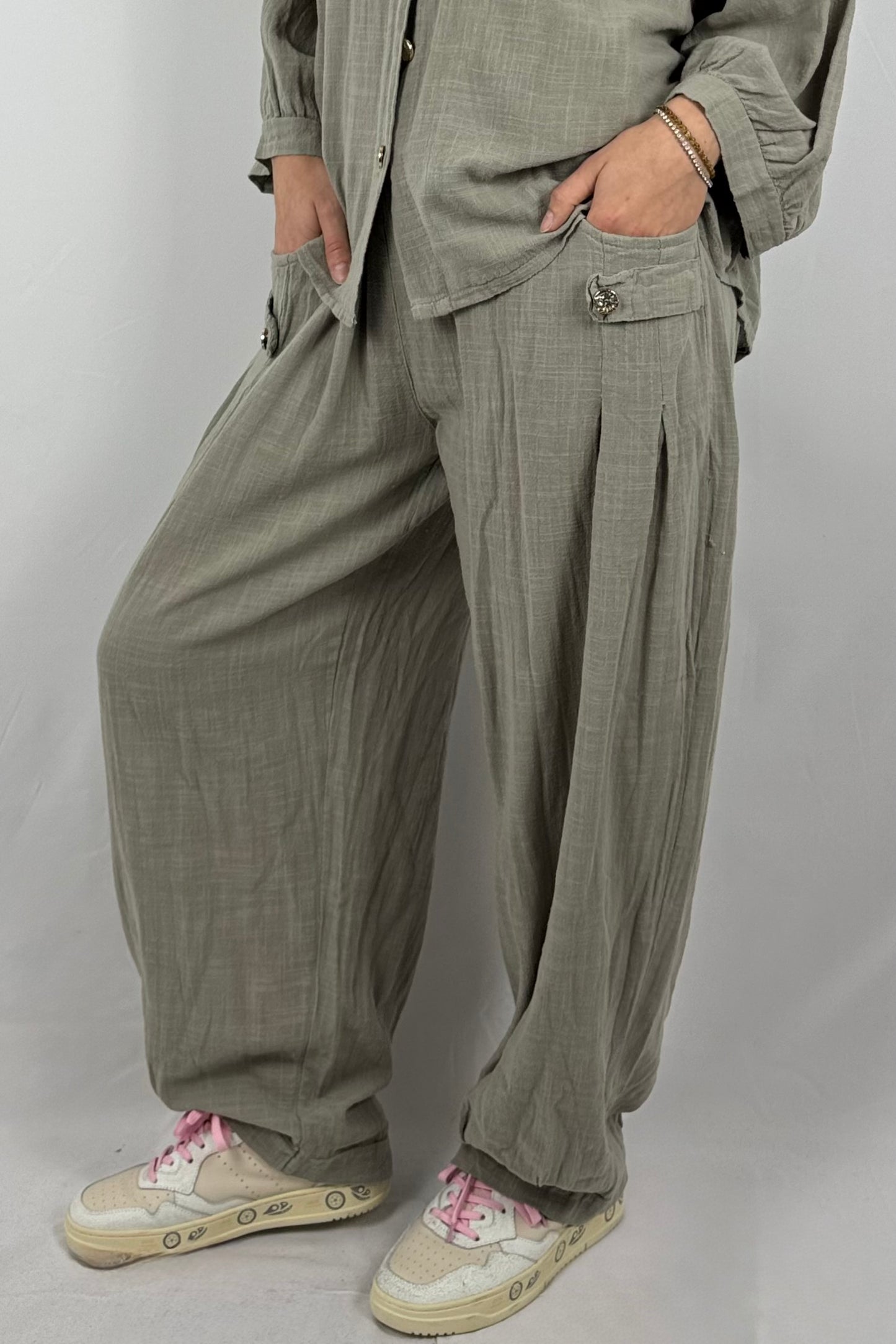 Baumwollhose mit elastischem Bund und Cargo-Taschen-Mud